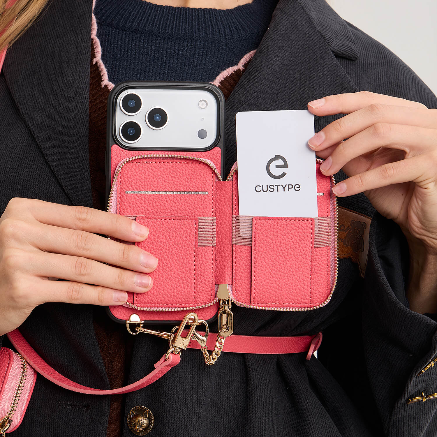 ウォレット、スタンド、ストラップ付きの女性向けiPhone 17 Proケース