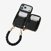 BraidTrend- Beige Wallet Phone Case with Detachable Rope Style Wrist Strap for iPhone Series