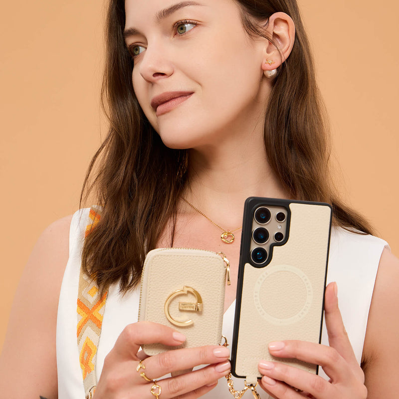 Original Design Set- Samsung Galaxy Webbing Crossbody Phone Case With Magnetic Wallet Round Pouch Set-Mobile Phone Cases-DETACHABLE WALLET & ROUND POUCH