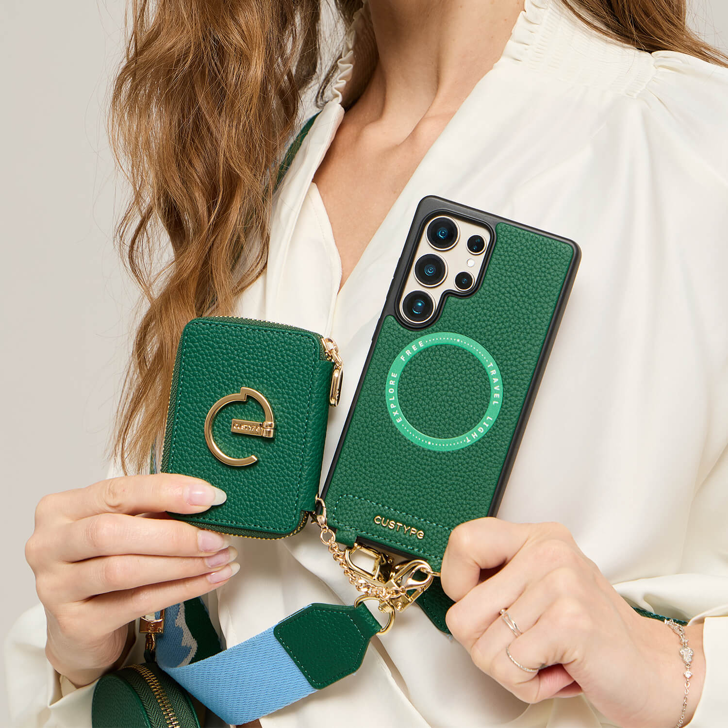 Original Design Set- Samsung Galaxy Webbing Crossbody Phone Case With Magnetic Wallet Round Pouch Set-Mobile Phone Cases-DETACHABLE WALLET & ROUND POUCH