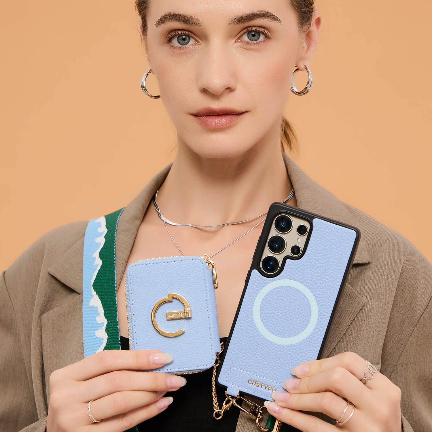 Original Design Set- Samsung Galaxy Webbing Crossbody Phone Case With Magnetic Wallet Round Pouch Set-Mobile Phone Cases-DETACHABLE WALLET & ROUND POUCH