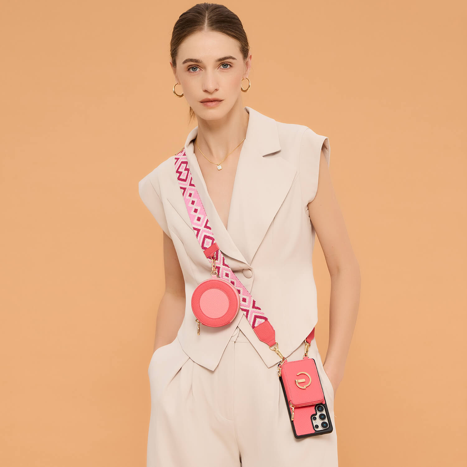 Original Design Set- Samsung Galaxy Webbing Crossbody Phone Case With Magnetic Wallet Round Pouch Set-Mobile Phone Cases-DETACHABLE WALLET & ROUND POUCH