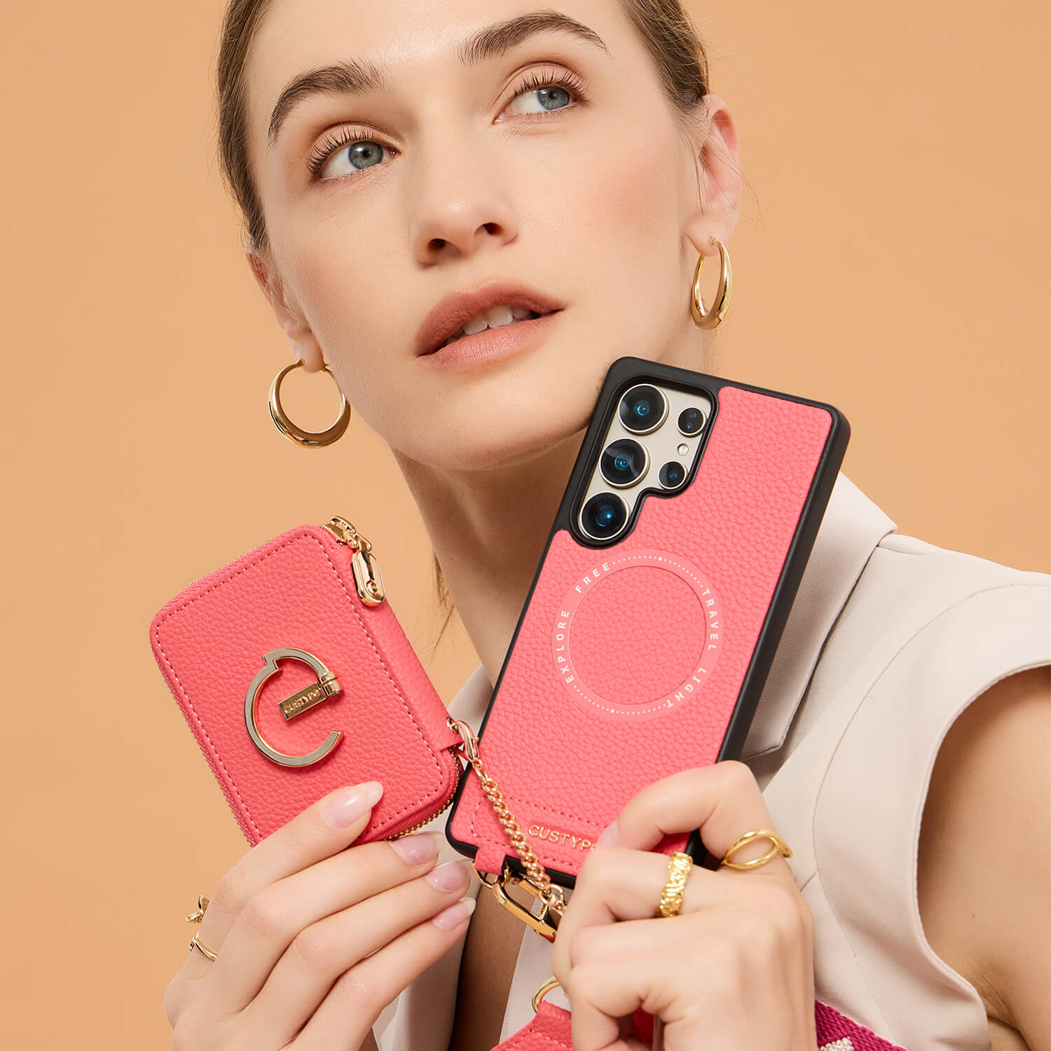 Original Design Set- Samsung Galaxy Webbing Crossbody Phone Case With Magnetic Wallet Round Pouch Set-Mobile Phone Cases-DETACHABLE WALLET & ROUND POUCH