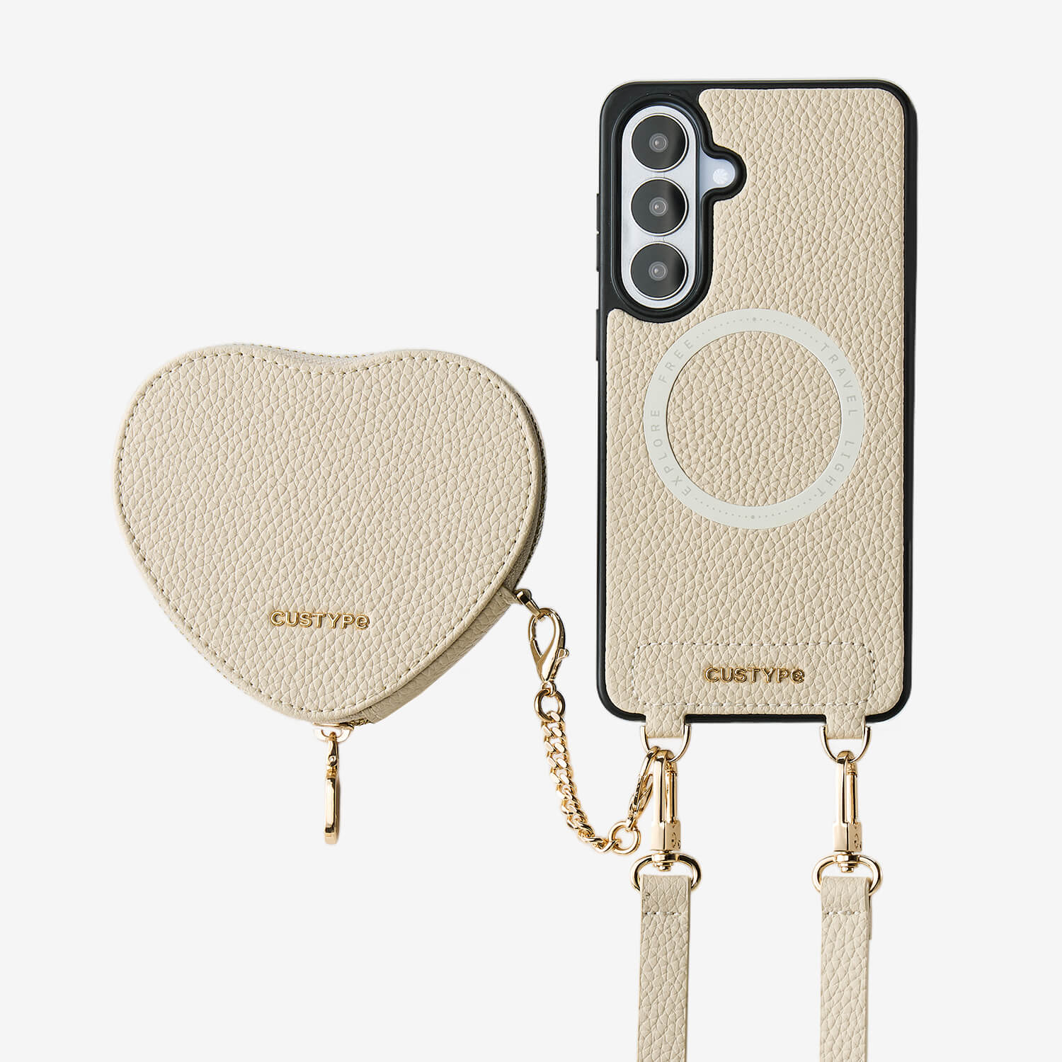 Heart Design Kit- Samsung Galaxy Detachable Wireless Charging Crossbody Wallet Phone Case Pouch Set - Samsung S25 Plus-Mobile Phone Cases-Custype