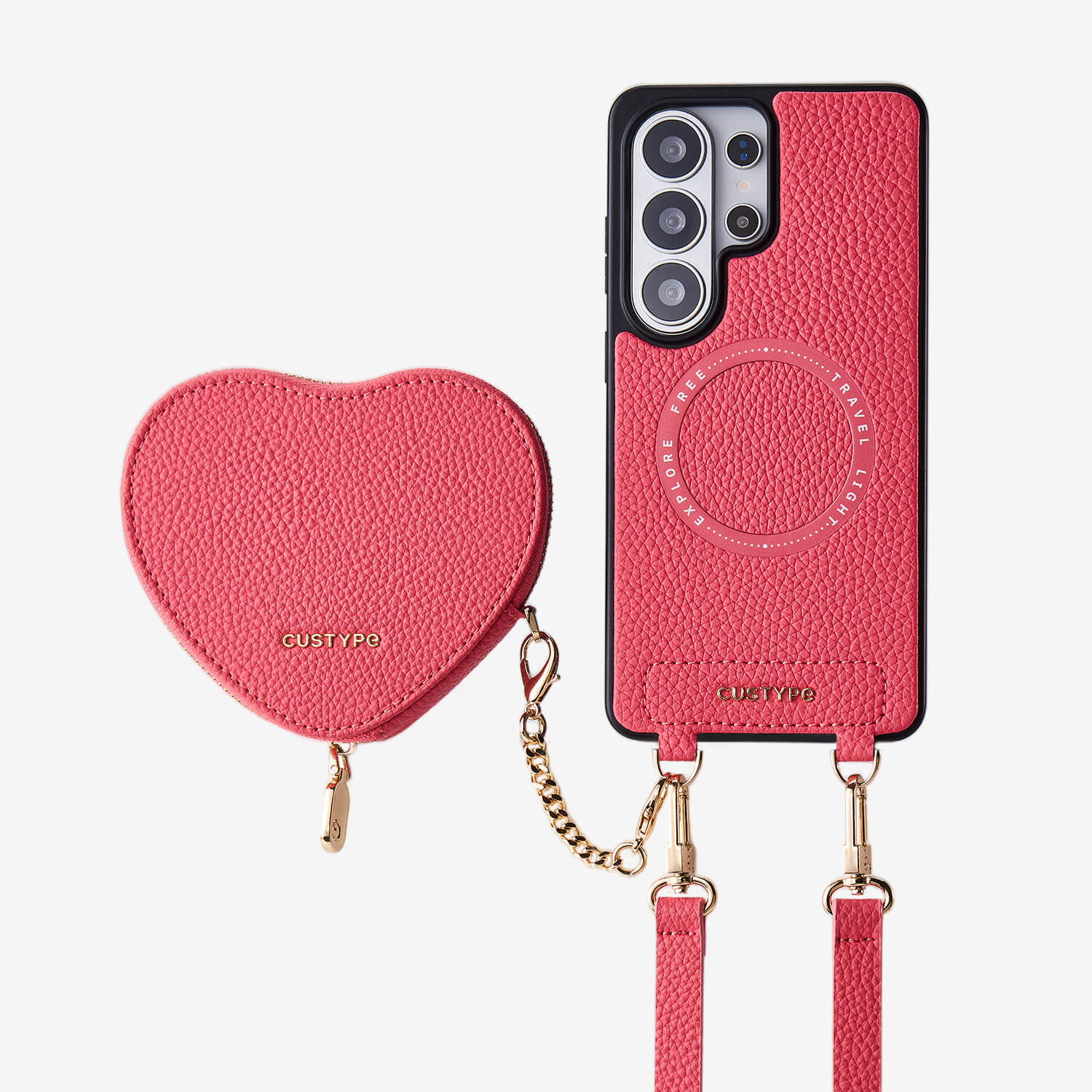 Heart Design Kit- Samsung Galaxy Detachable Wireless Charging Crossbody Wallet Phone Case Pouch Set - Samsung S25 Ultra-Mobile Phone Cases-Custype