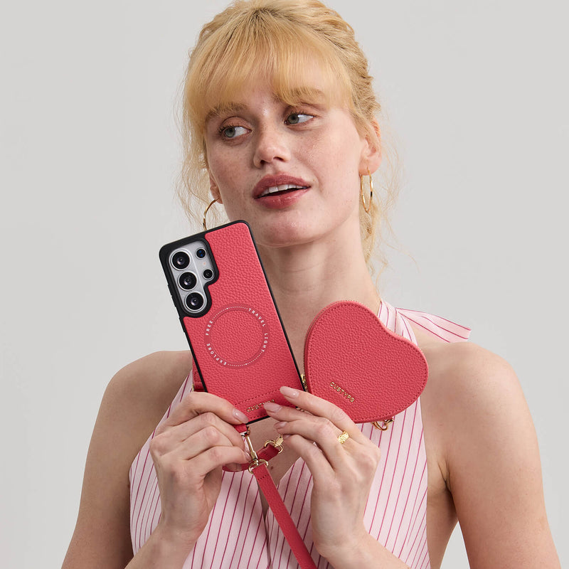 Heart Design Kit- Samsung Galaxy Detachable Wireless Charging Crossbody Wallet Phone Case Pouch Set - Samsung S25 Ultra-Mobile Phone Cases-Custype