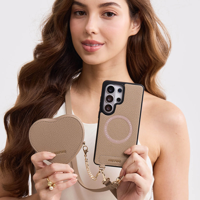 Heart Design Kit- Samsung Galaxy Detachable Wireless Charging Crossbody Wallet Phone Case Pouch Set - Samsung S25 Ultra-Mobile Phone Cases-Custype