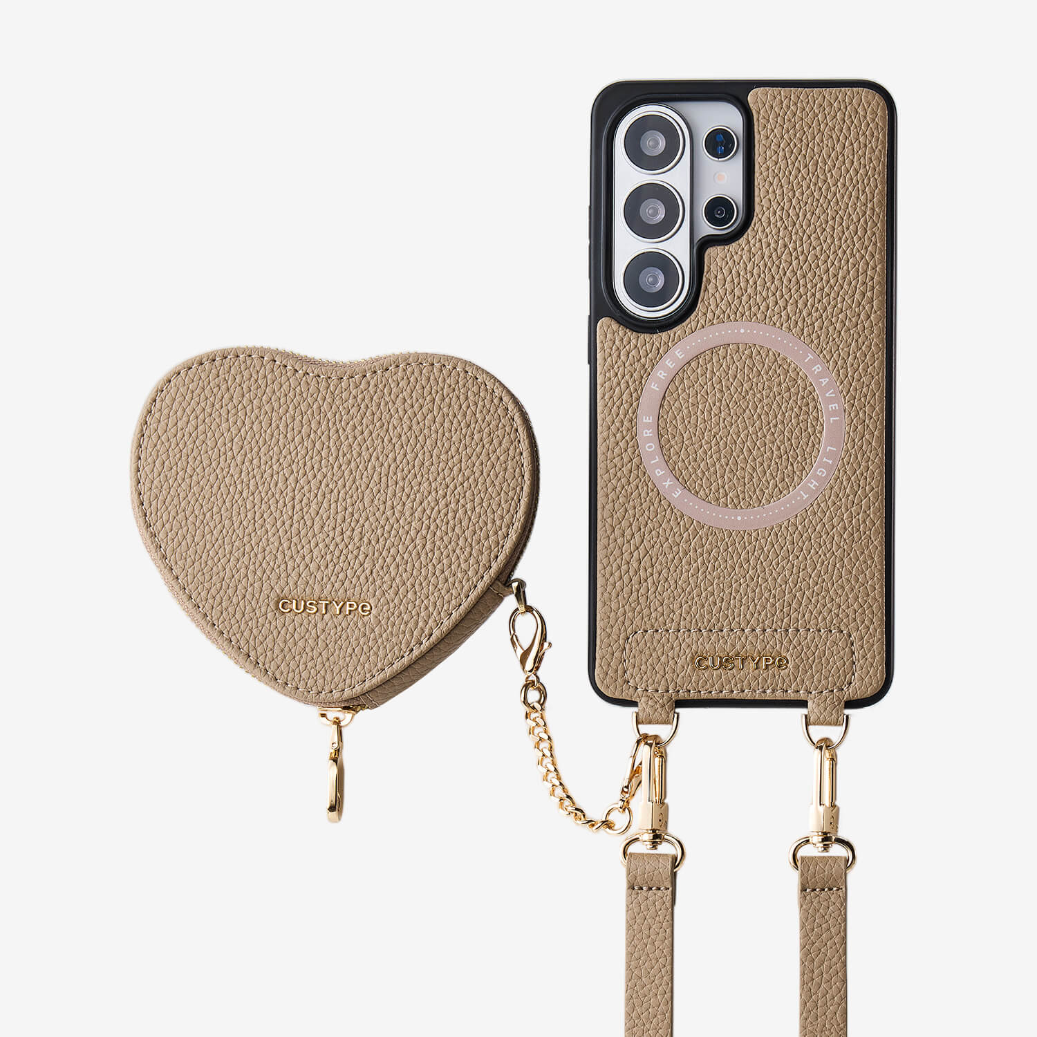 Heart Design Kit- Samsung Galaxy Detachable Wireless Charging Crossbody Wallet Phone Case Pouch Set - Samsung S25 Ultra-Mobile Phone Cases-Custype