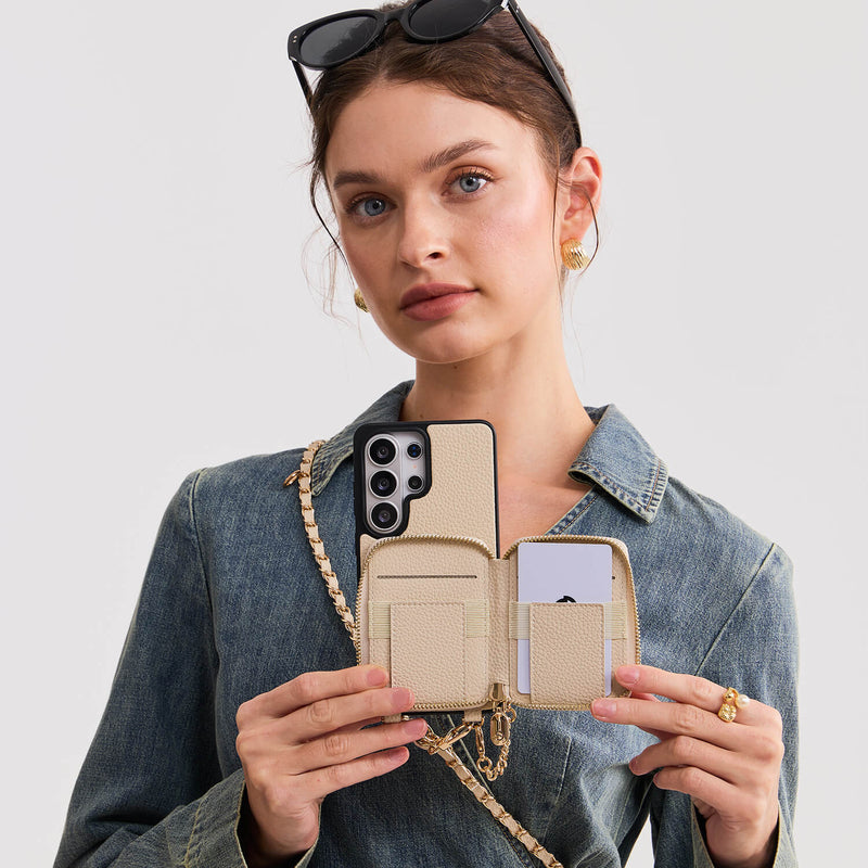 Allure Chain Series- Samsung Galaxy Magnetic Phone Case with Card Slots & Chain-Mobile Phone Cases-Custype