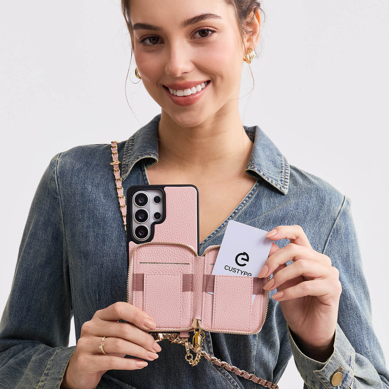 Allure Chain Series- Samsung Galaxy Magnetic Phone Case with Card Slots & Chain-Mobile Phone Cases-Custype