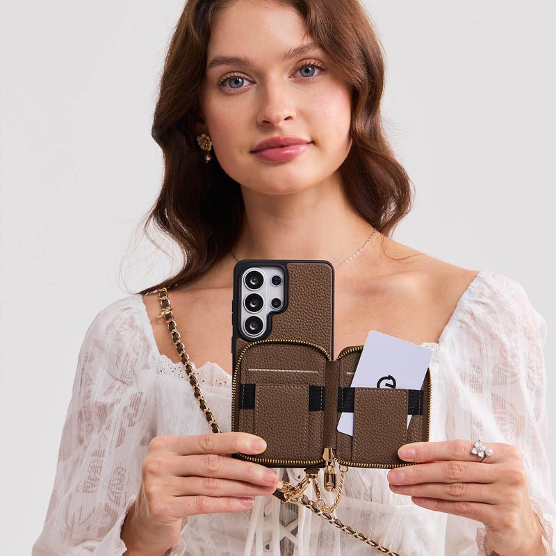 Allure Chain Series- Samsung Galaxy Magnetic Phone Case with Card Slots & Chain-Mobile Phone Cases-Custype
