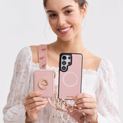 オリジナルデザインセット - Samsung Galaxy ウェビングクロスボディ電話ケース、マグネット式ウォレットラウンドポーチセット