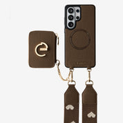 オリジナルデザインセット - Samsung Galaxy ウェビングクロスボディ電話ケース、マグネット式ウォレットラウンドポーチセット