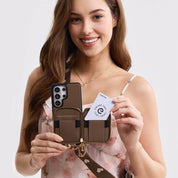 オリジナルデザインセット - Samsung Galaxy ウェビングクロスボディ電話ケース、マグネット式ウォレットラウンドポーチセット