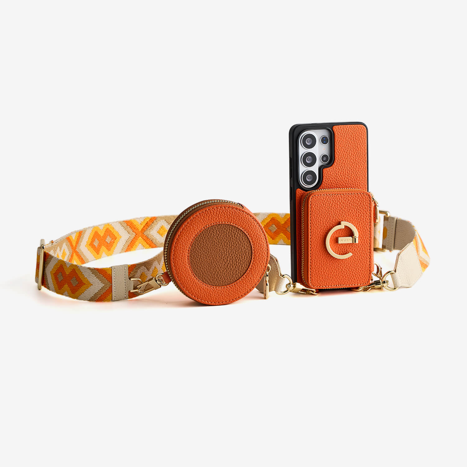 Original Design Set- Samsung Galaxy Webbing Crossbody Phone Case With Magnetic Wallet Round Pouch Set - Samsung S25 Ultra-Mobile Phone Cases-Custype