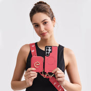 オリジナルデザインセット - Samsung Galaxy ウェビングクロスボディ電話ケース、マグネット式ウォレットラウンドポーチセット