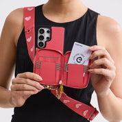 オリジナルデザインセット - Samsung Galaxy ウェビングクロスボディ電話ケース、マグネット式ウォレットラウンドポーチセット