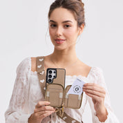 オリジナルデザインセット - Samsung Galaxy ウェビングクロスボディ電話ケース、マグネット式ウォレットラウンドポーチセット