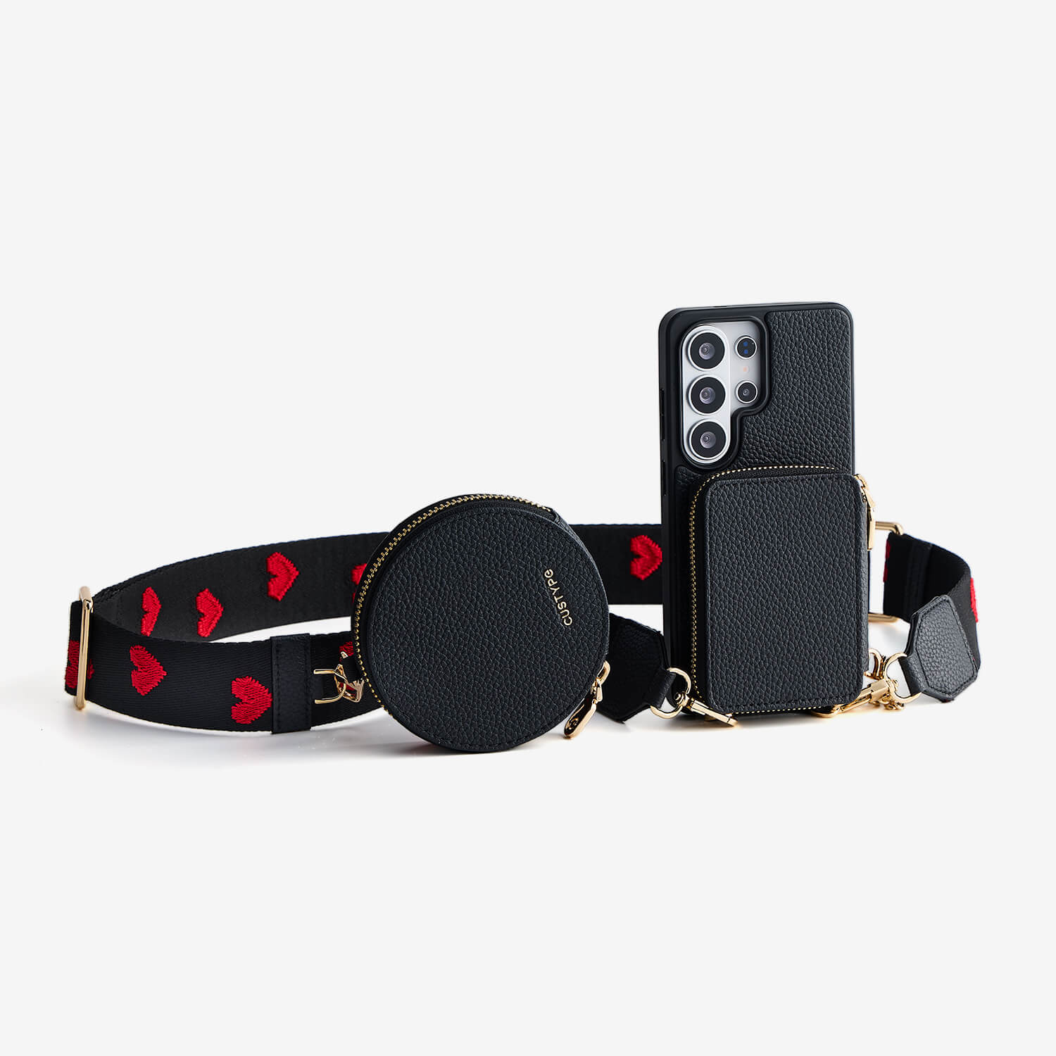 Unique Design Set- Samsung Galaxy Wireless Charging Webbing Crossbody Phone Case Round Pouch Set-Mobile Phone Cases-Custype