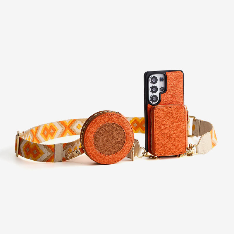 Unique Design Set- Samsung Galaxy Wireless Charging Webbing Crossbody Phone Case Round Pouch Set-Mobile Phone Cases-Custype