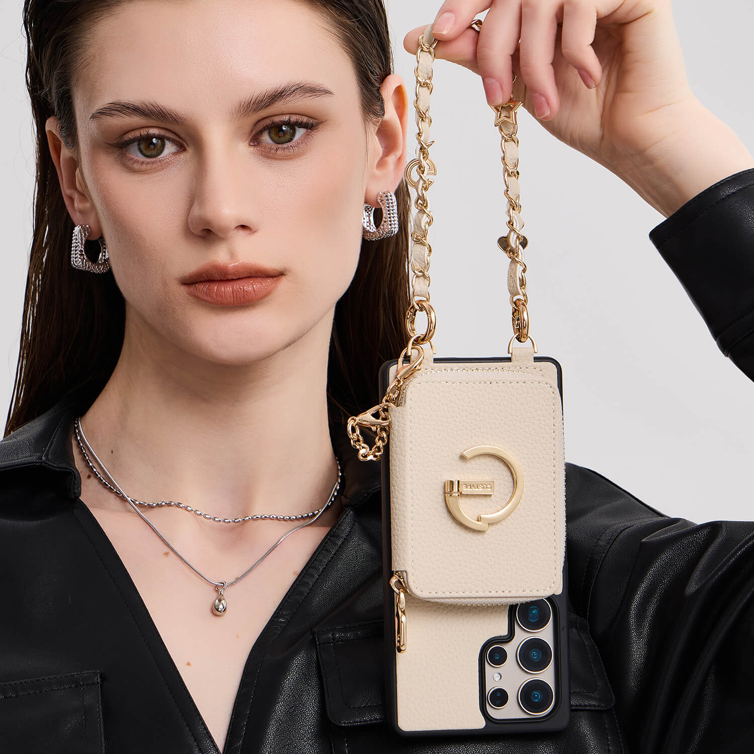 Allure Chain Series- Samsung Strap Wireless Charging Phone Case with Detachable Purse & Grip - Samsung S25 Ultra-Custype