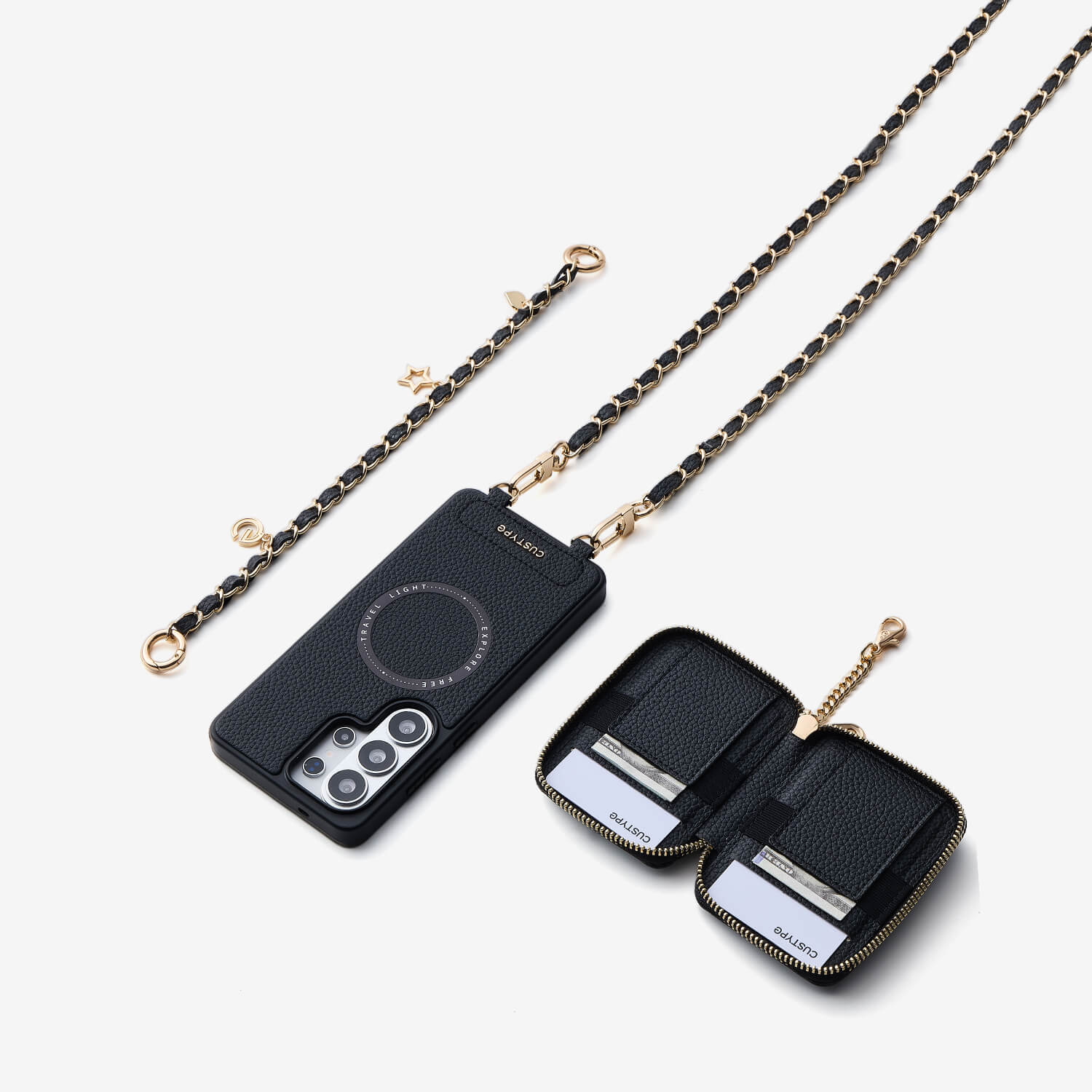 Allure Chain Series- Samsung Strap Wireless Charging Phone Case with Detachable Purse & Grip