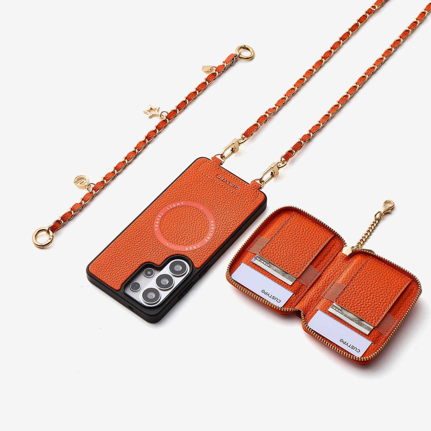 Allure Chain Series- Samsung Strap Wireless Charging Phone Case with Detachable Purse & Grip