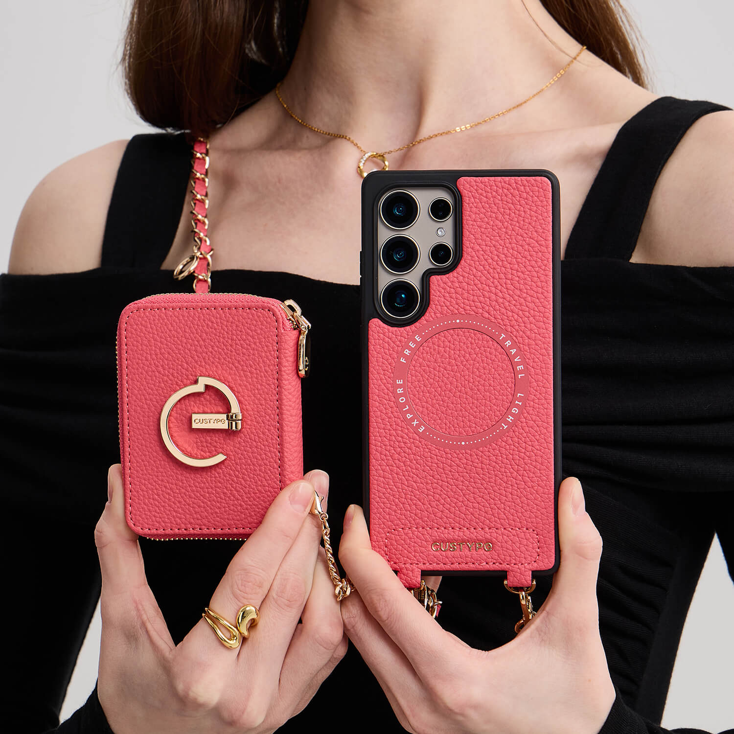 Allure Chain Series- Samsung Strap Wireless Charging Phone Case with Detachable Purse & Grip - Samsung S25 Ultra-Custype
