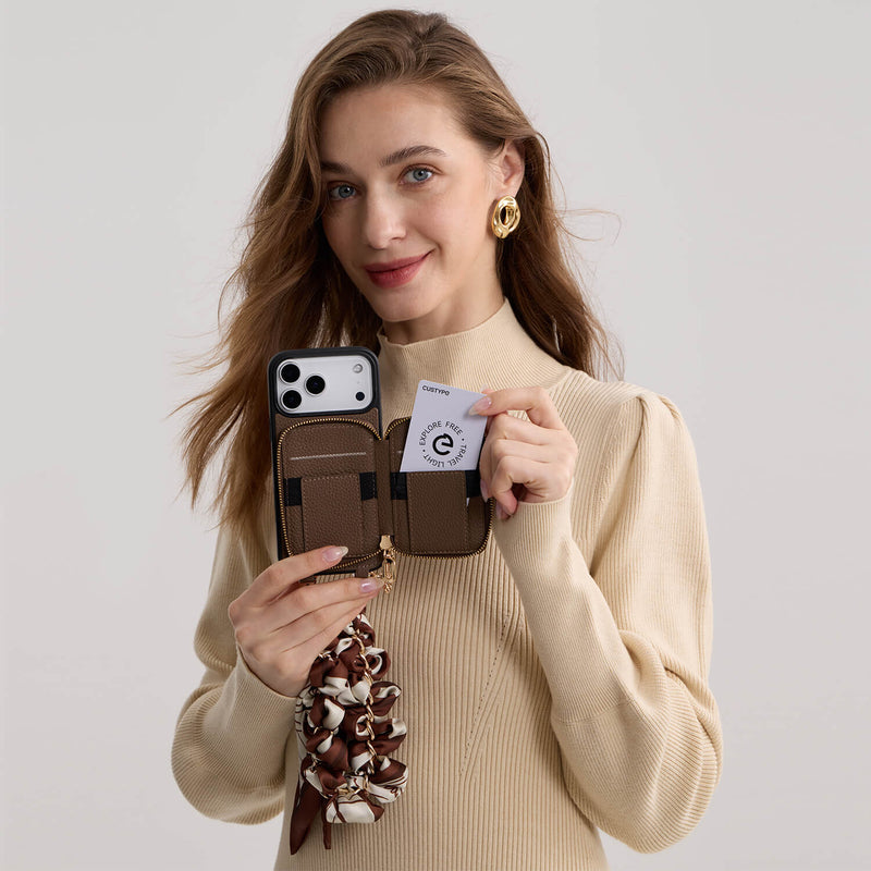 Silk Flair Set- Lychee Silk Wristlet Phone Case with Card Holder