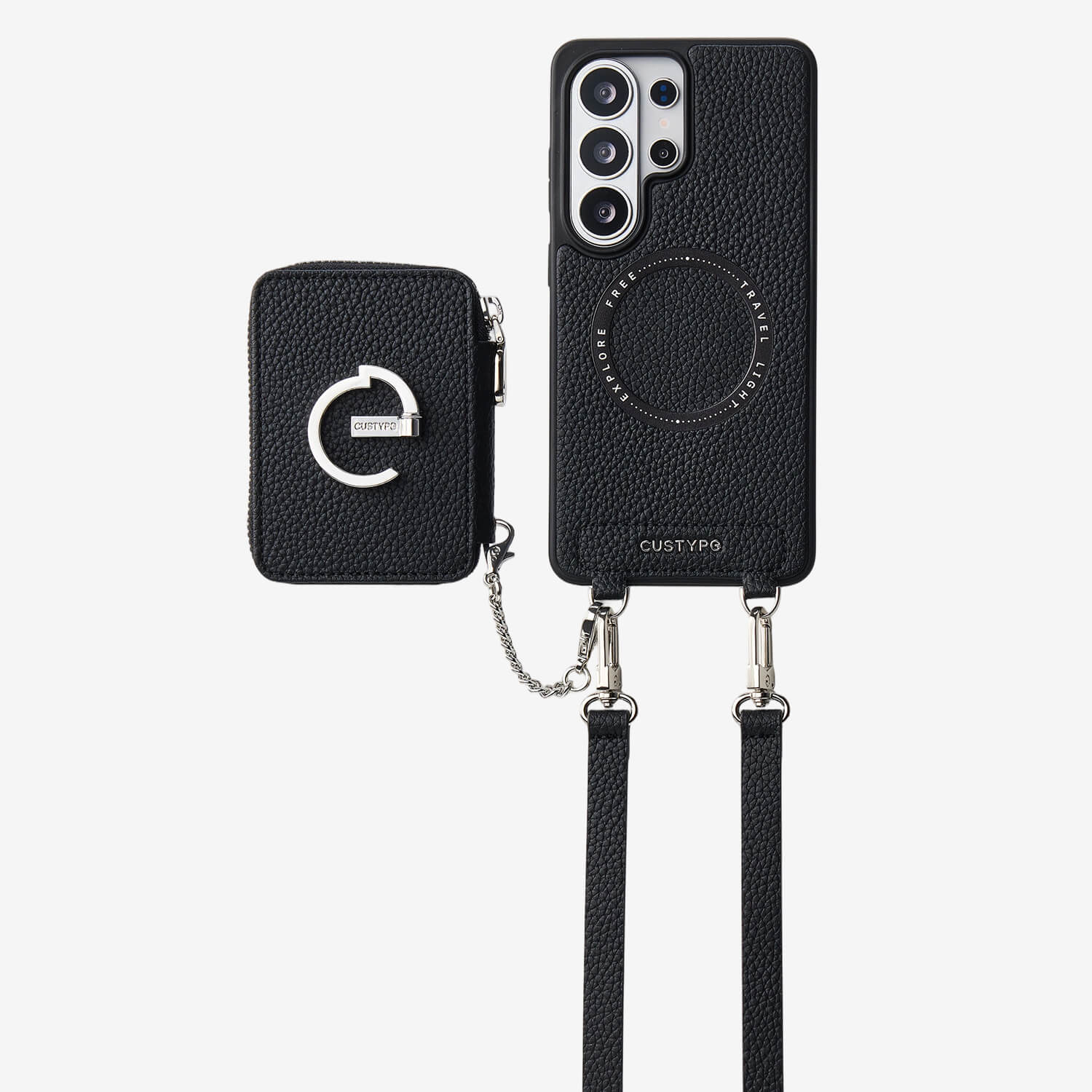 Silver Edge Kit- Samsung Galaxy Magnetic Wallet Phone Case with Neck Strap & Grip-Mobile Phone Cases-Custype
