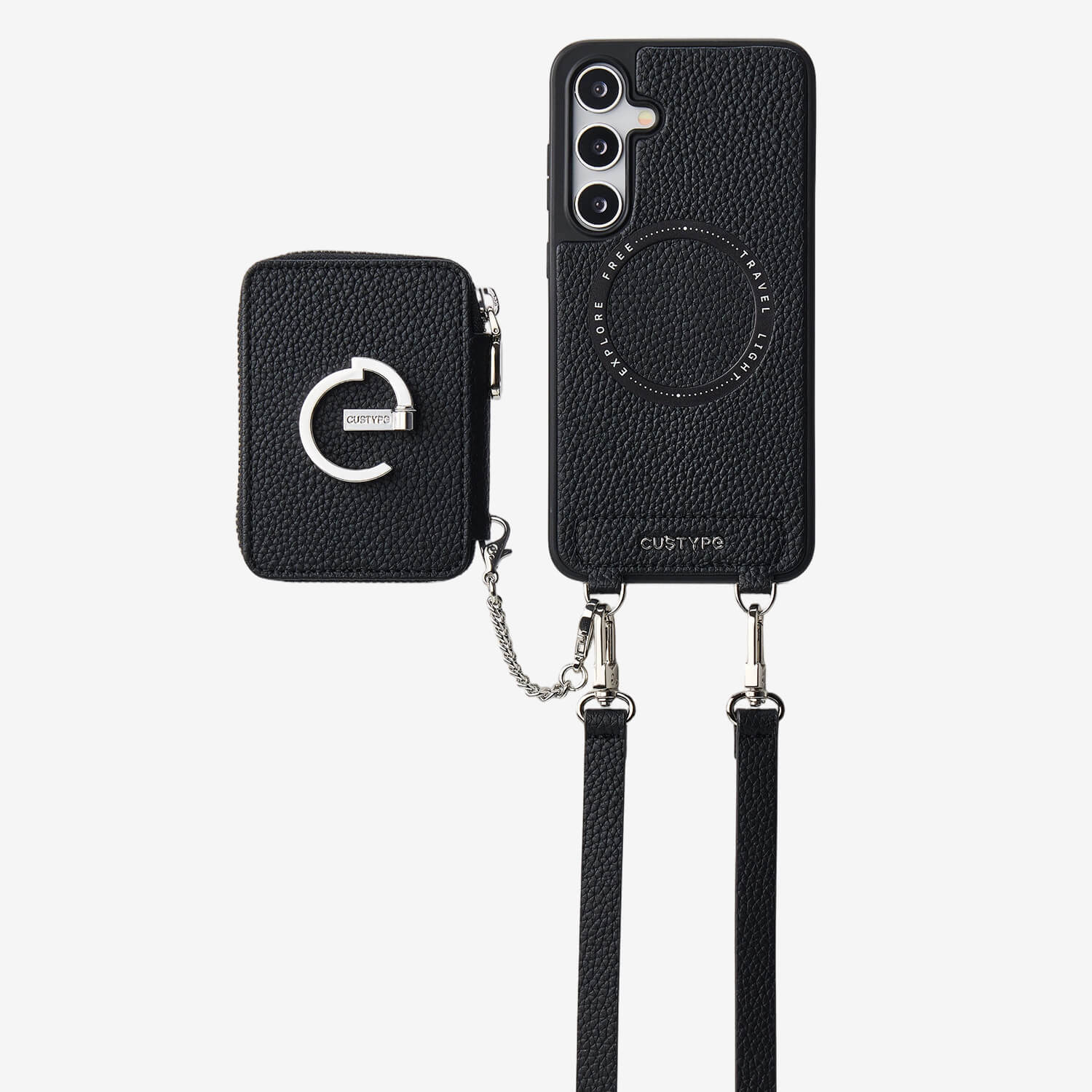 Silver Edge Kit- Samsung Galaxy Magnetic Wallet Phone Case with Neck Strap & Grip-Mobile Phone Cases-Custype