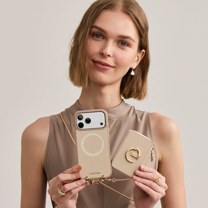 Slim Metal Chain- Removable Magnetic Wallet Phone Case with Strap