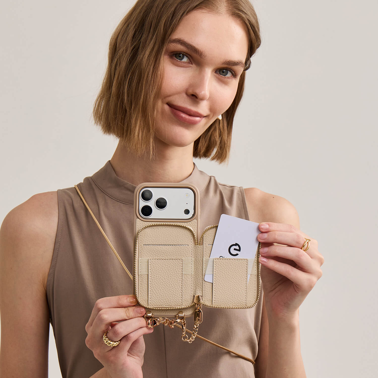 Slim Metal Chain- Removable Magnetic Wallet Phone Case with Strap
