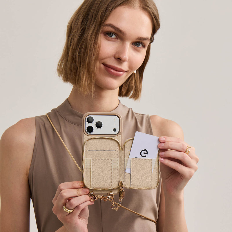 Slim Metal Chain- Removable Magnetic Wallet Phone Case with Strap