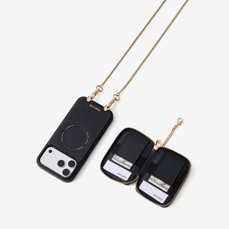 Slim Metal Chain- Removable Magnetic Wallet Phone Case with Strap