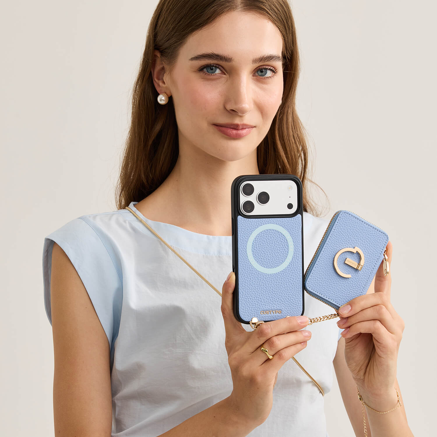 スリムメタルチェーン - 取り外し可能マグネットウォレットスマホケース｜ストラップ付き