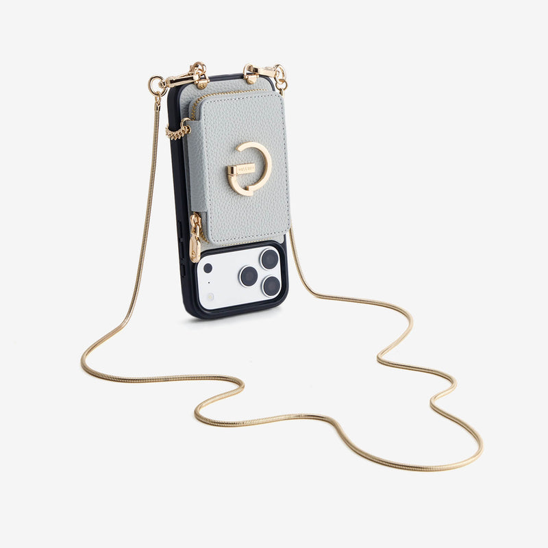 Slim Metal Chain- Removable Magnetic Wallet Phone Case with Strap