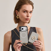 Slim Metal Chain- Removable Magnetic Wallet Phone Case with Strap
