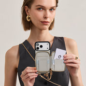 Slim Metal Chain- Removable Magnetic Wallet Phone Case with Strap
