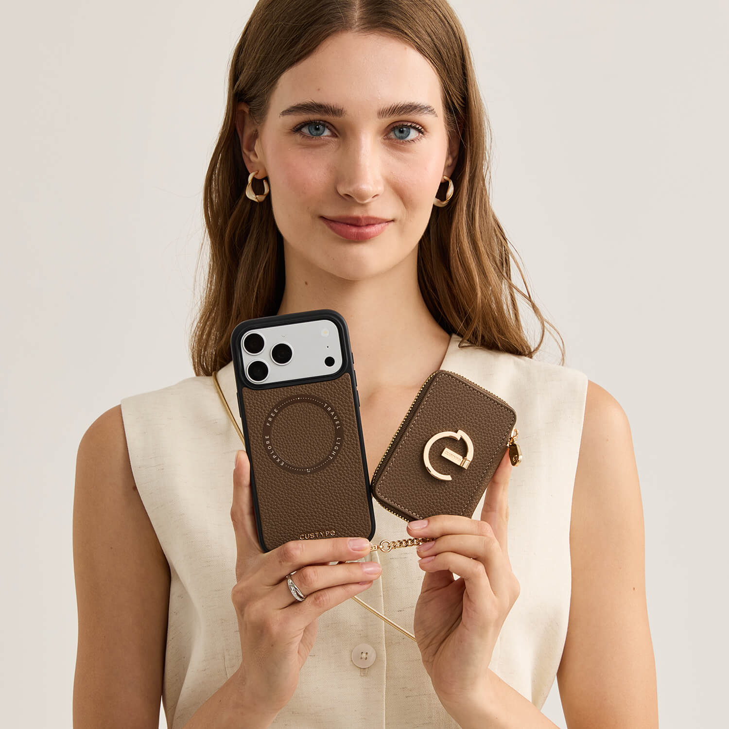 スリムメタルチェーン - 取り外し可能マグネットウォレットスマホケース｜ストラップ付き