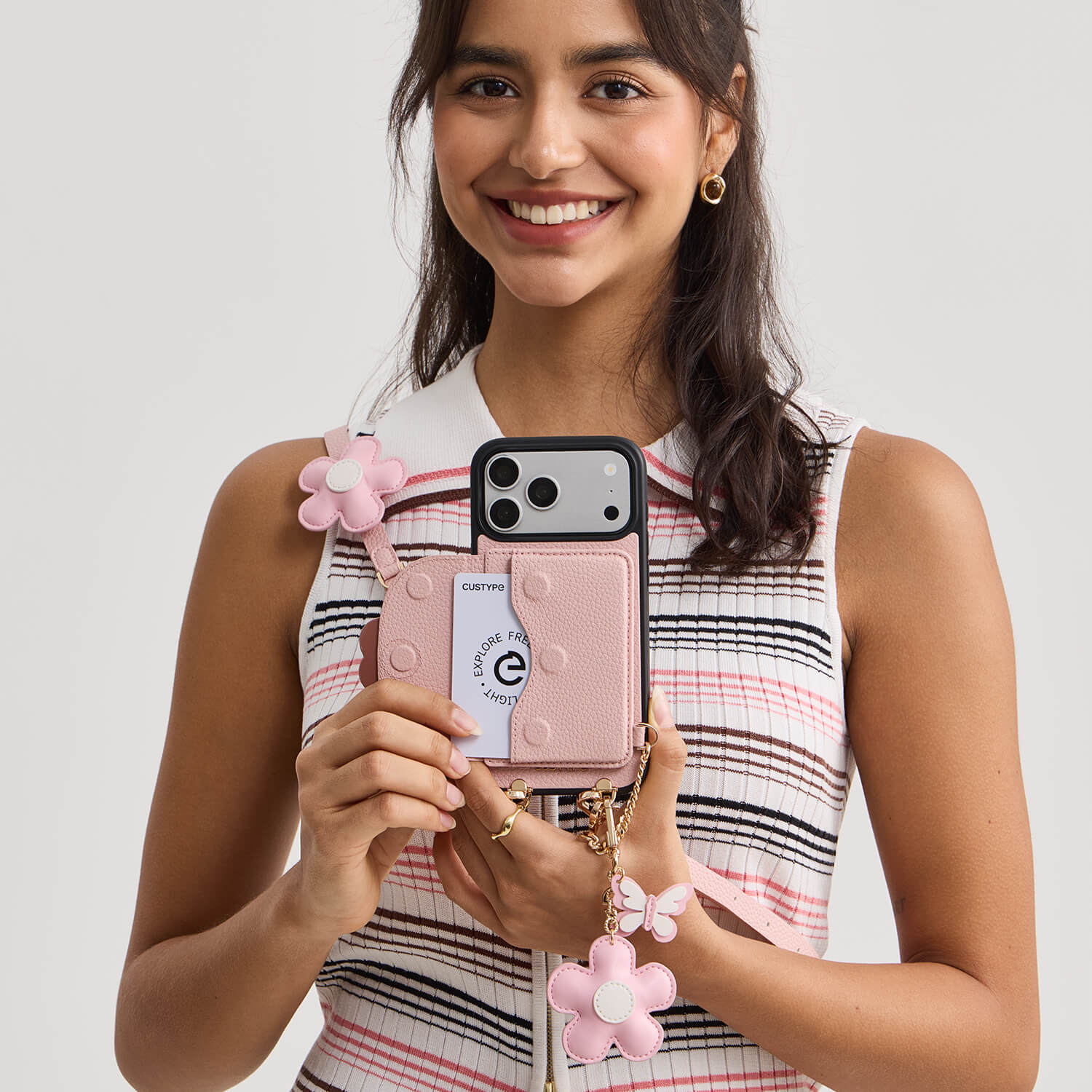 Light pink iPhone 17 Pro Max crossbody phone case for daily carry