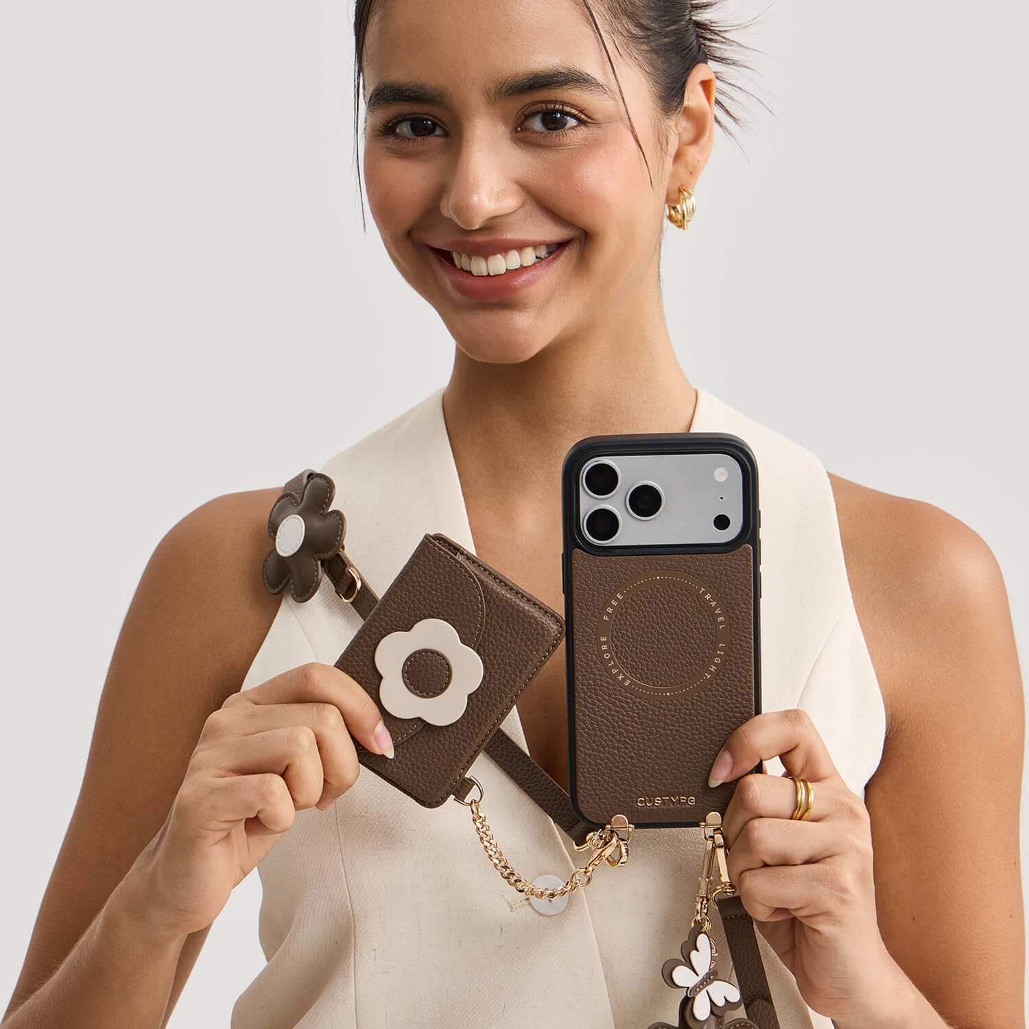 Mocha stylish iPhone 17 Pro Max phone case with detachable wallet for everyday use