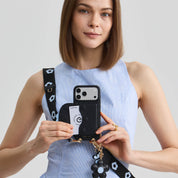 Black iPhone 17 Pro Max wallet phone case with strap with wallet for hands-free