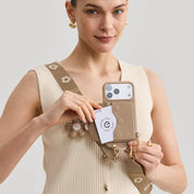 Taupe iPhone 17 Pro Max wallet phone case with strap with magnetic slim wallet for everyday use