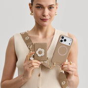 Taupe premium iPhone 17 Pro Max wallet phone case with strap with magnetic slim wallet for everyday use