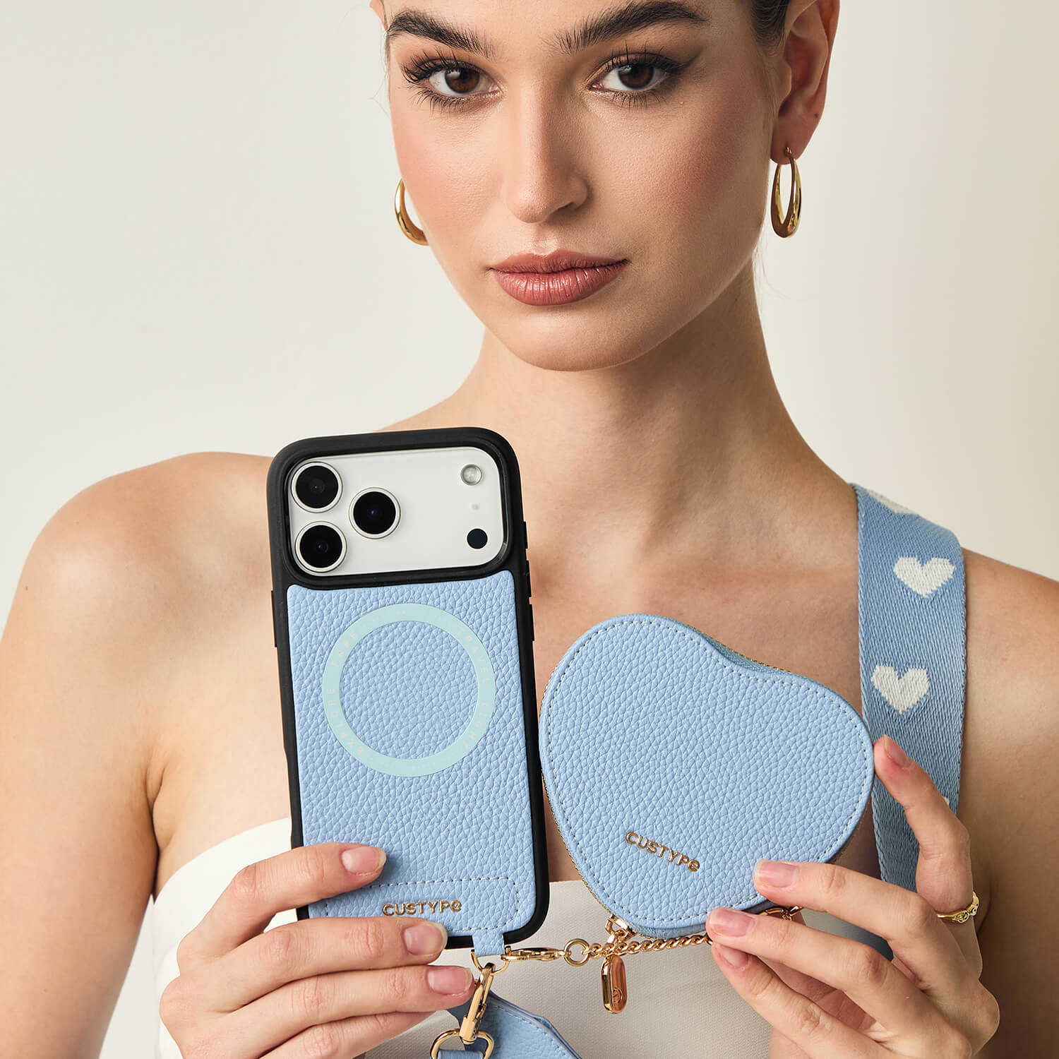 Luxury Crossbody iPhone Case with Magneitc Heart-Shape Pouch