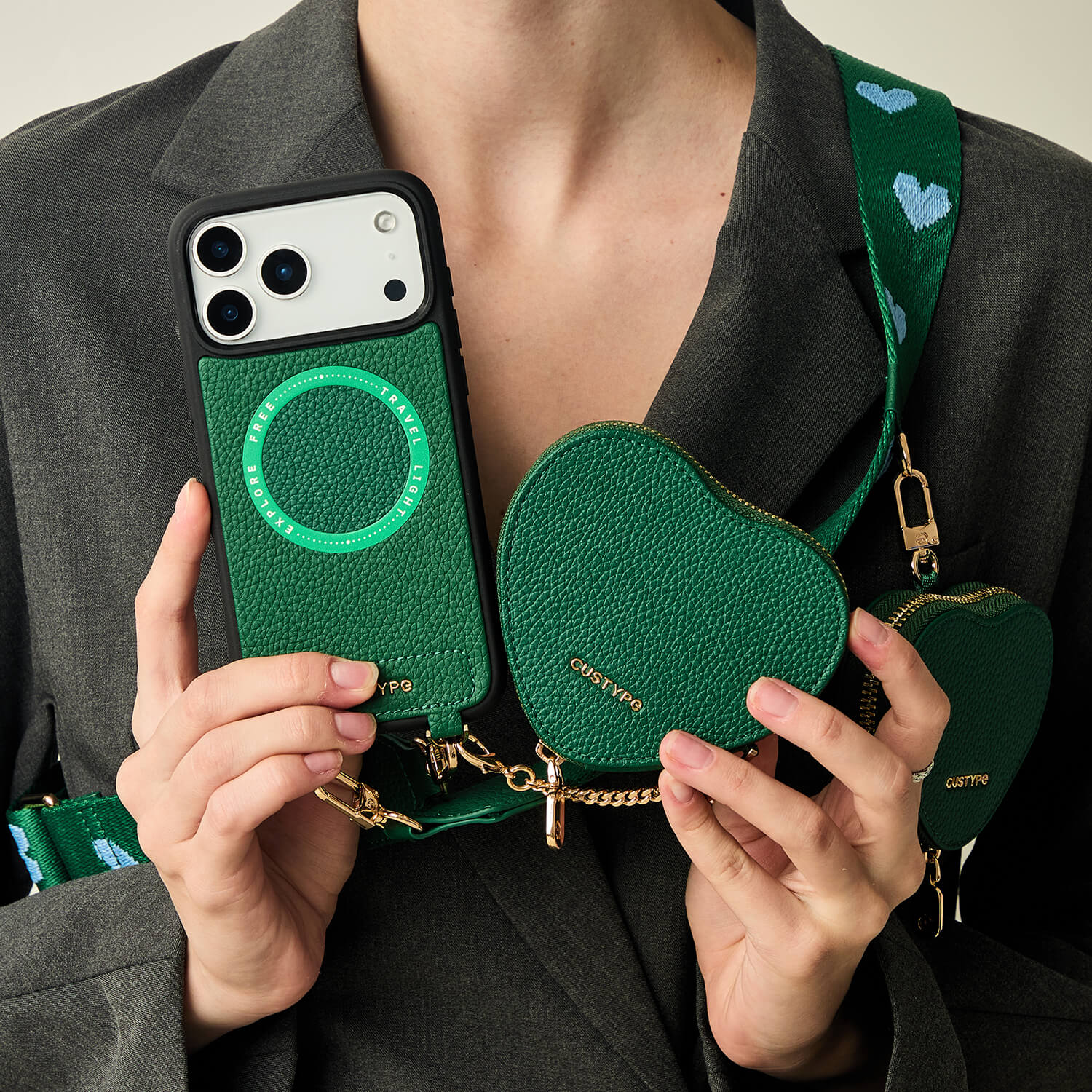 Heart Airpod Kit- Sling iPhone Case with Magnetic Heart Pouch-Mobile Phone Cases-DETACHABLE WALLET & PHONE POUCH
