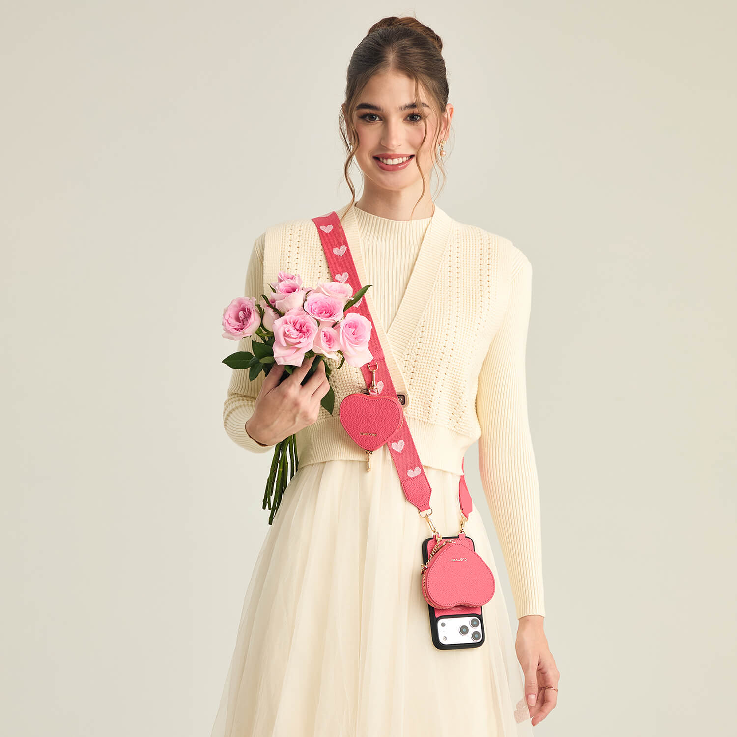 Heart Airpod Kit- Sling iPhone Case with Magnetic Heart Pouch-Mobile Phone Cases-DETACHABLE WALLET & PHONE POUCH