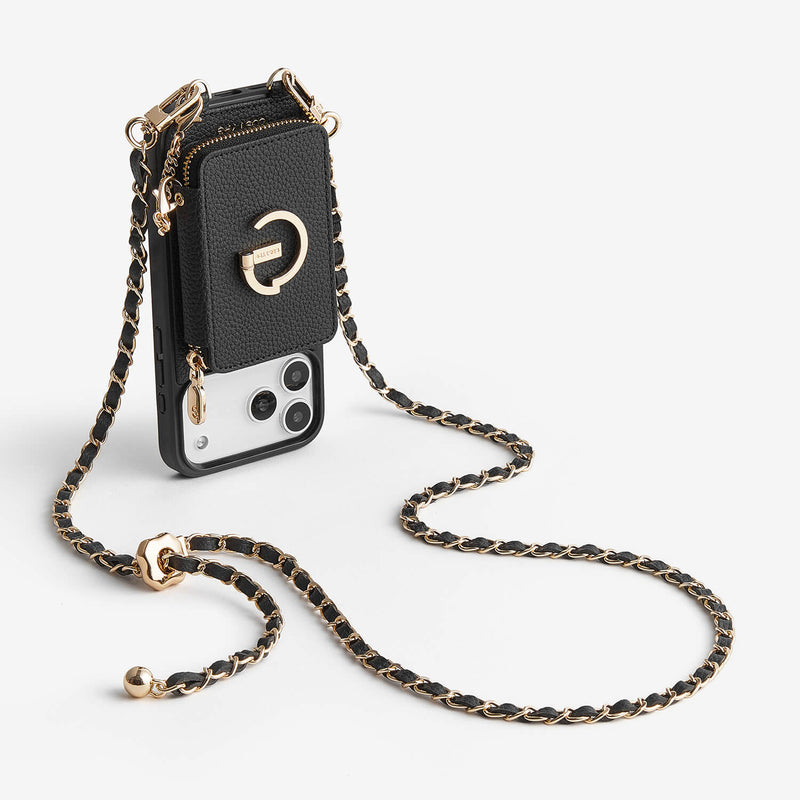 Allure Chain Series- Lanyard Magnetic Wallet Phone Case with Finger Holder-Mobile Phone Cases-DETACHABLE WALLET & WIRELESS CHARGING