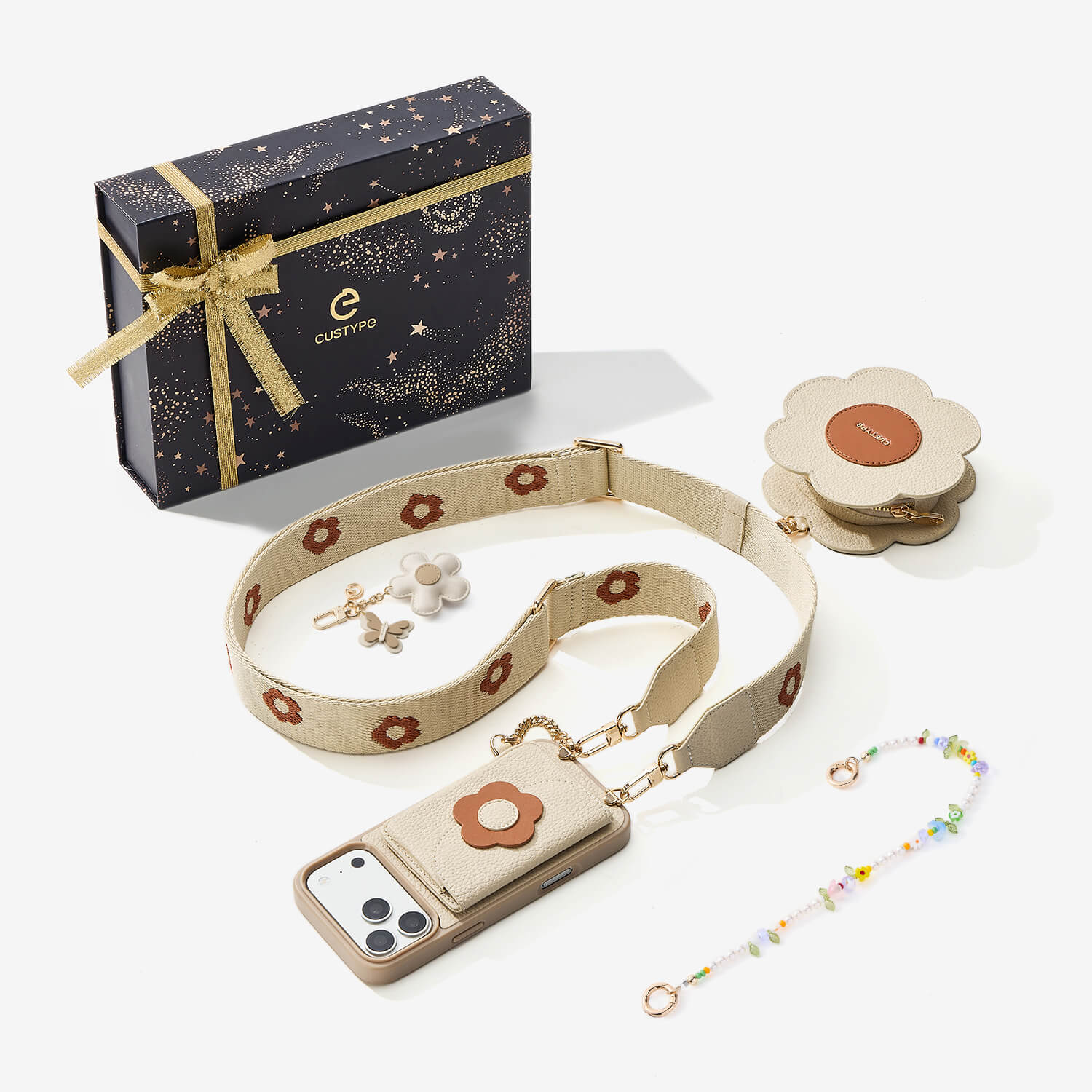 Starlight Gift Box- Flower Phone Case with Wallet & Strap-Mobile Phone Cases-Custype